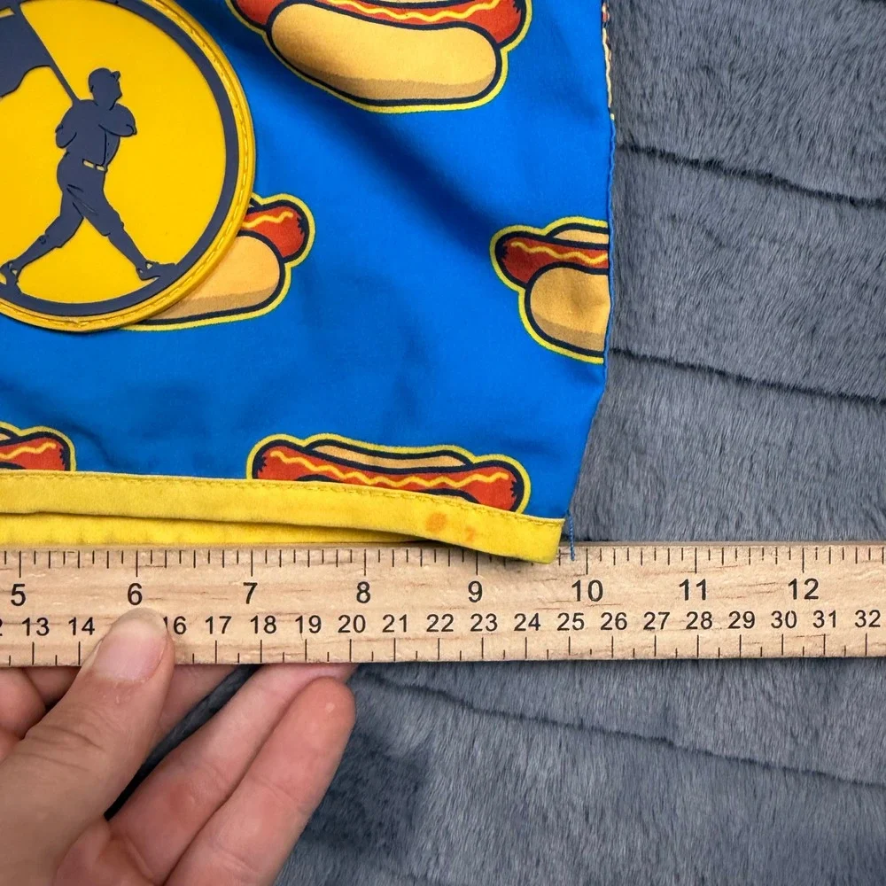 Baseballism Hot Dog Print Swim Trunks Mens Medium Blue Yellow Board Shorts